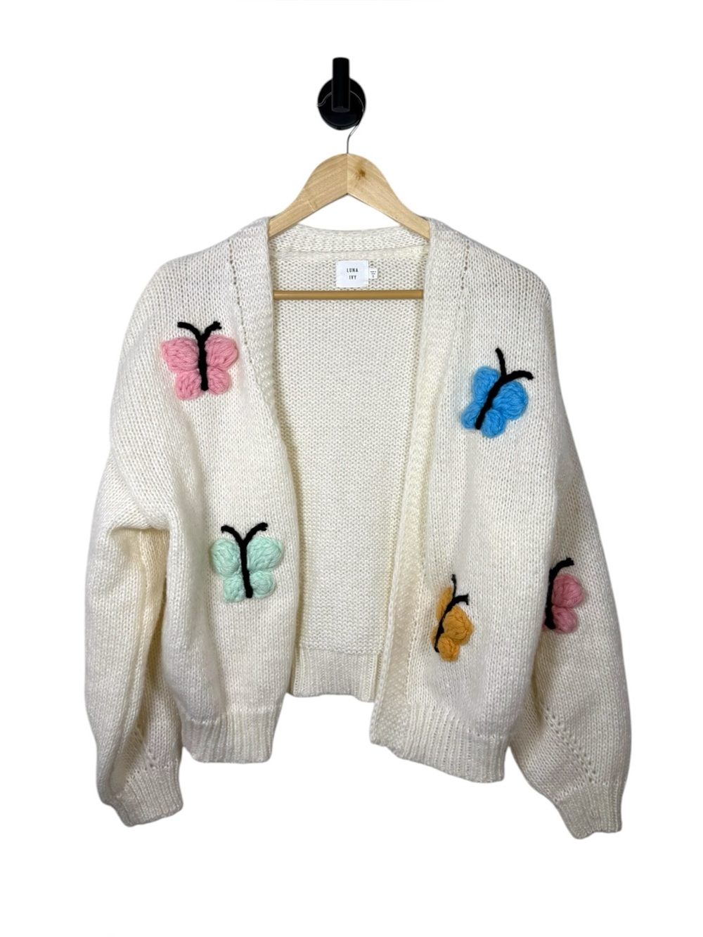 Luna Ivy Chunky Knit Butterfly Cardigan 3D Novelty Open Front Size S